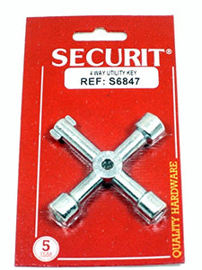 Securit zinc Plated 4 Way Utility Key - Opens Water, Electricity & Gas cabinets